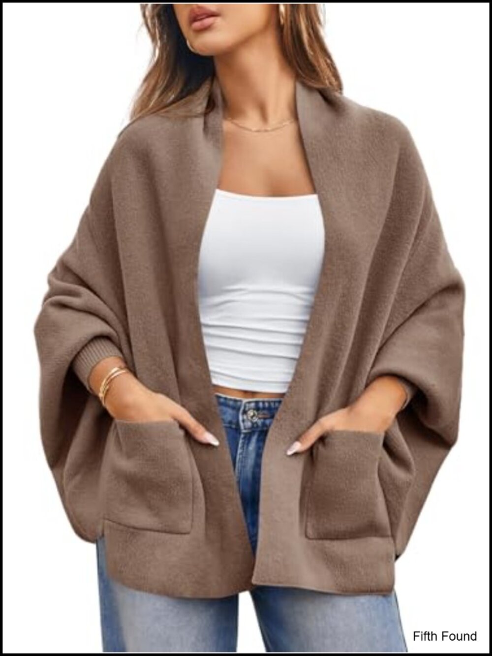 Open Front Chunky Knit Batwing Cardigan Poncho Sweater Coat